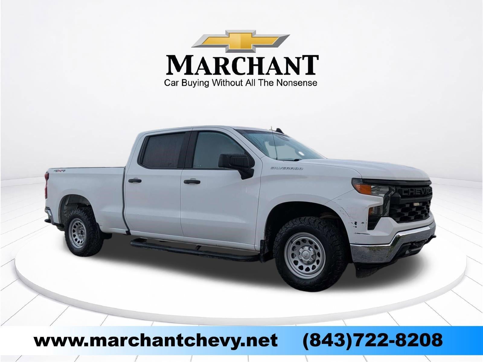 2022 Chevrolet Silverado 1500 Crew Cab Standard Box 4-Wheel Drive WT in Summit White — front three-quarter view