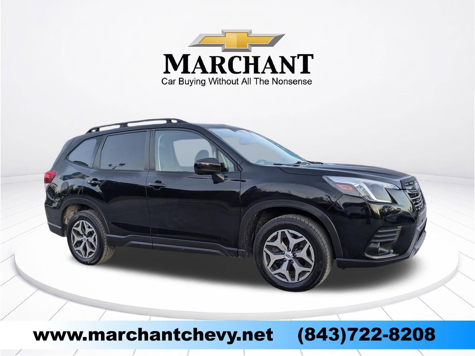 2023 Subaru Forester Premium CVT in Crystal Black Sil — front three-quarter view