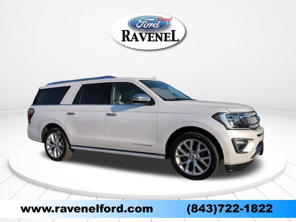 2019 Ford Expedition Max Platinum in White Platinum Clearcoat Metallic — front three-quarter view