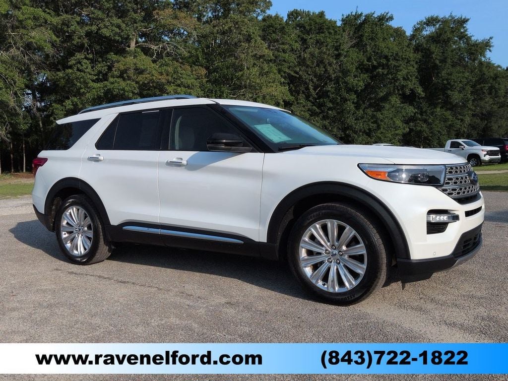 2023 Ford Explorer Limited in White Metallic — front three-quarter view